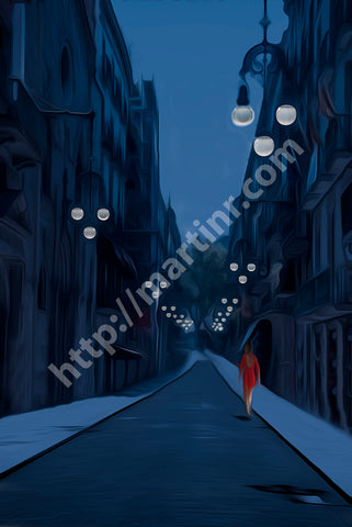 Lady In Red At Night Time